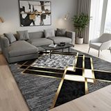 Carpettex Gri Ve Altın Renklerde Modern Geometrik Desenli Dijital Baskılı Halı – Kaymaz Tabanlı, Üçgen Ve Elmas Formlu Şık Salon Ve Oda Halı