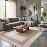 Carpettex Kahve Bej Çerçeveli Salon Halısı Dijital Baskılı Kaymaz Tabanlı Yıkanabilir Modern Halı Dijital