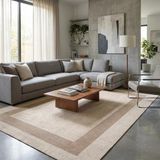 Carpettex Kahve Bej Çerçeveli Salon Halısı Dijital Baskılı Kaymaz Tabanlı Yıkanabilir Modern Halı - Kahve - Bej - 120 x 200 cm