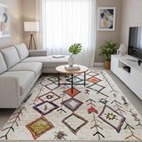 Carpettex Krem Çok Renkli Boho Motifli Dijital Baskılı Halı – Kaymaz Tabanlı, Geometrik Modern Desenli Salon Oda Halısı