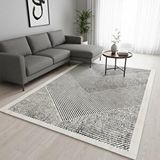 Carpettex Krem Gri Modern Çizgili Dijital Baskılı Halı – Kaymaz Tabanlı, Minimal Geometrik Desenli Şık Salon Ve Oda Halısı