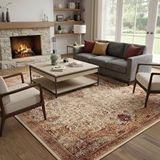 Carpettex Krem Kahve Otantik Eskitme Halı Dijital Baskılı Kaymaz Tabanlı Yıkanabilir Leke Tutmaz Antibakteriyel