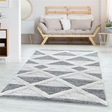 Carpettex Modern Yumuşak Bukle Taban Kabartmalı 3d Üçgen Desenli Halı Krem Gri Çok Renkli