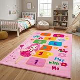 Carpettex Pembe Çocuk Oyun Halısı Seksek Dijital Baskılı Kaymaz Yıkanabilir Leke Tutmaz Antibakteriyel Halı