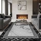 Carpettex Siyah Gri Mermer Desenli Dijital Baskılı Halı Kaymaz Taban Modern Geometrik Çerçeve Salon Oda Halısı
