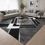 Carpettex Siyah Gri Modern Geometrik Desenli Dijital Baskılı Halı – Kaymaz Tabanlı, Üçgen Ve Elmas Formlu Şık Salon Ve Oda Halısı