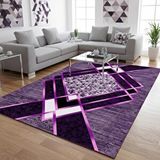 Carpettex Siyah Lila Modern Geometrik Desenli Dijital Baskılı Halı – Kaymaz Tabanlı, Üçgen Ve Elmas Formlu Şık Salon Ve Oda Halısı Mor