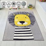 Carpettex Yıkanabilir Kaymaz Taban 60x100 cm Çocuk Bebek Halısı Sevimli Aslan Desenli Gri Halı