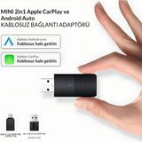 Carplay Mini 2in1 Araç Kiti Kablosuz Carplay & Android Auto Adaptörü Hızlı Wifi 5.8ghz Bağlantı Bluetooth