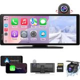 Carpuride Carpurıde Kablosuz Carplay ve Araç Kameralı Android Auto - 10,26" Hd IPS Araç Dokunmatik Ekranı, 4K Ön ve 1080P Arka Kamera, Döngü Kayıt, Bluetooth Ses, Ayna Bağlantısı, Gps, Siri