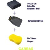 Carras Auto 3’lü Oto Yıkama ve Kurulama Seti (Kalın Kurulama Bezi+Mikrofiber Eldiven+Yıkama Süngeri) - Gri - Sarı