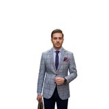 Carrido Erkek Gri-Bordo Ekose Desenli Poliviskon Kumaşlı Slim Fit Mono Yaka Spor Blazer Ceket Gri - Bordo 54