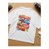 Cars Şimşek McQueen Baskılı Streetwear Oversize Unisex Pamuklu Beyaz T-shirt asw53sb