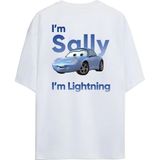 Cars - Şimşek Mcqueen Tasarımlı Unisex Oversize T-Shirt - Beyaz