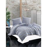 Çarşafsız Ranforce Pamuk Nevresim Takımı Tek Kişilik Mavi Gri Zikzak - Renkli - 160 x 220 cm