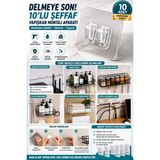 ÇARŞI HANEM Çarşı Hanem 10 Adet Yapışkanlı Çift Tırnaklı Kanca, Duş Rafı, Kablo Düzenleyici Yapışkan Kanca, Şeffaf Kendinden Yapışkanlı Duş Rafı, Yedek Kanca, Su Geçirmez, Mutfak, Banyo