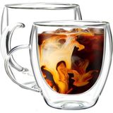 ÇARŞI HANEM Çift Camlı Bardak Kupa 250 ml Çift Cidarlı Cam Çay Kahve Meşrubat Kupa Çift Camlı Isı Yalıtımlı Kulplu Cam Bardak - Şeffaf