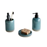 Cartri 3'lü Banyo Seti, Seramik, Mavi, Sıvı Sabunluk 18,5x8 cm, Diş Fırçalık 11x7 cm, Sabunluk 3x12 cm