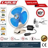 Carub 10 Inç Mandallı Araç Vantilatörü 12VOLT Çakmak Girişli Hız Ayarlı