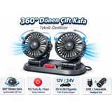 Carub 2 Li Usb Çakmaklık Girişli Vantilatör 12/24 Volt Araç İçi Konfor Sağlayan Kolay Montaj - (SportVintage)Black