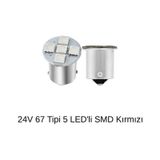 Carub 24V 67 Tipi 5 LED'li SMD Kırmızı Ampul Tır Kamyon Ağır Vasıta Park ve İç Aydınlatma 2li Set BR0403019