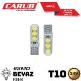 Carub 24volt Dipsiz T10 Led Ampul 6smd Silikon Beyaz Cambus