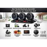 Carub 3’lü Fan Vantilatör + 220V USB Adaptör Seti – Ev, Ofis ve Karavan Uyumlu