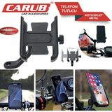 Carub Dikiz Ayna Bağlantılı Metal Motosiklet ve Bisiklet Telefon Tutucu - Siyah