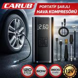 Carub Şarjlı Hava Kompresörü 3600Mah Powerbank 12V 60W 120Psı Usb/Type C + 2 Yıl Garantili