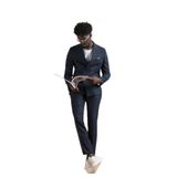 Carutte Slimfit Sivri Yaka Çift Pileli Dokulu Kumaş Kruvaze Takım Elbise LACİVERT 58-6 Drop