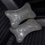 Carwales 2 paket araba boyun yastığı sürüş koltuğu oto kafalık yastığı baş desteği boyun desteği Relax kristal yapay elmas elmas iç Bling aksesuarları kadınlar için kız gibi rahat beyaz