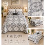 Caryum Yatak Örtüsü Çift Kişilik Pike & Battaniye & Ince Yorgan 2 Adet Yastık Kılıfı - Bodrum Mavisi - Turkuaz - gri-osmanlı