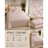 Caryum Yatak Örtüsü Çift Kişilik Pike & Battaniye & Ince Yorgan 2 Adet Yastık Kılıfı - Bodrum Mavisi - Turkuaz - pudra-8288