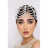 Caş Dekorasyon Beyaz Renk İncili Gelin/Kına/Nişan/Bride Tasarım Taç