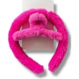 Caş Dekorasyon Koyu Pembe Renk Peluş Mandal Toka Ve Taç Set