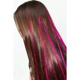 Caş Dekorasyon Koyu Pembe Renk Simli Yan Postiş Hair Tinsel Shiny Hair-50 Cm- (2 Adet)