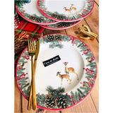 Casa De Bella Geyikli 6 Kişilik 20 cm Porselen Yılbaşı Pasta Tabağı 6 Kişilik Zarif Desen