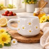 Casa Plusklasik Çayır Papatya Seramik Kupa Bardak Mug - 1 Adet - Beyaz- Renkli