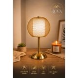 CASA RUVA Gold Kafes LED Masa Lambası | Şarjlı Dokunmatik Abajur | 3 Renk Işık | Kablosuz Dekoratif Gece Lambası