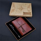 Casaba Hediyelik Kişiye Özel Retro Yaprak Defter Kalem Set Kahverengi Pusula Kutulu