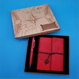 Casaba Hediyelik Kişiye Özel Retro Yaprak Defter Kalem Set Kırmızı Pusula Kutulu