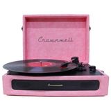 Casablanca Serisi Retro Çanta Pikap – Pembe Süet Kaplama, Dahili Hoparlörlü, 3 Hızlı (33/45/78 Rpm), Bluetooth Bağlantılı, Taşınabilir Vintage Plak Çalar - Altın