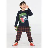 Casabony Ekose Muzip Dino Pantolon + T-Shirt Takım - 9 Yaş - Lacıvert - Saks
