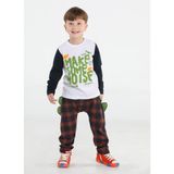 Casabony Some Noise Ekose Pantolon + T-Shirt Takım - Lacivert - Saks - 8 Yaş