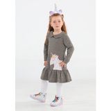 Casabony Unicorn Ekose Fırfırlı Kız Çocuk Elbise - Gri Ekose - 7 Yaş