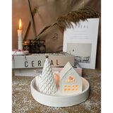 CasadiDuck Dağ Görünümlü Tabak Çukur Ev Şeklinde Tealight Mumluk Çam Ağacı Dekor Set
