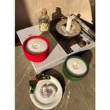 CasadiDuck Yılbaşı Konsept Kurdele Görünümlü Dekoratif Tabak Ve İnci Toz Mum Set 2’li