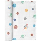 Casadora Baby Space Planet Beyaz Desenli Pamuklu Bebek Müslin Örtü 115 x 115 cm - Standart