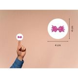 Casalinghi Şeker Pembe Fiyonk Baskılı Etiket Yuvarlak Mat Çıkartma Bow Round Sticker 4 cm (40 Adet)