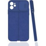 Case 4U Apple iPhone 11 Kılıf Sürgülü Niss Slide Kamera Korumalı Deri Görünümlü Leke Tutmaz Lüks Silikon Lacivert